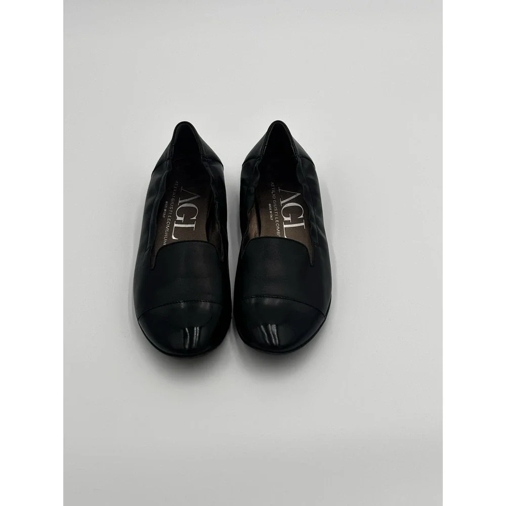 AGL Attilio Giusti Leombruni Women's Black Leather Cap Toe Ballet Flats Sz EU 37